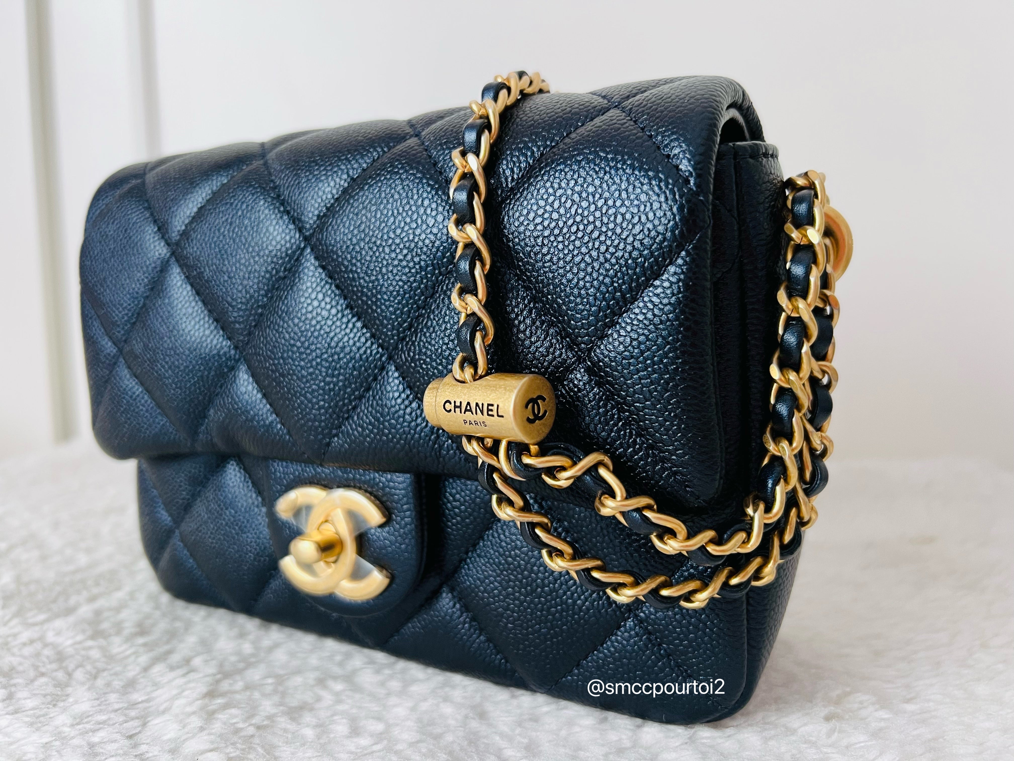 Chanel 21 K My Perfect Camera Bag Iridescent Caviar Quilted Leather Black